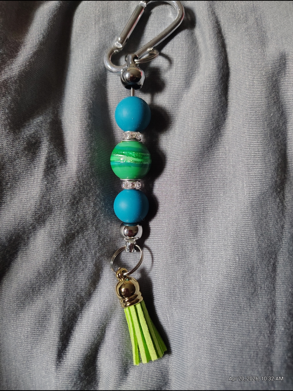 Blue and Lime Beaded Tassel Keychain